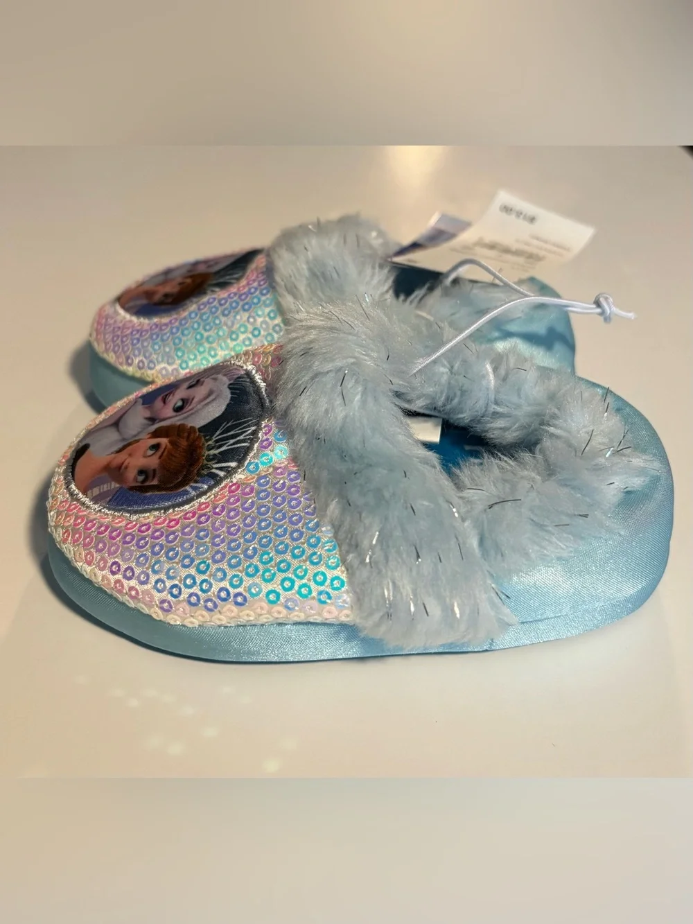 Toddler Girls Sz S 5/6 Disney Frozen Slipper-sequin Faux Fur Trim-Slip On NWT
